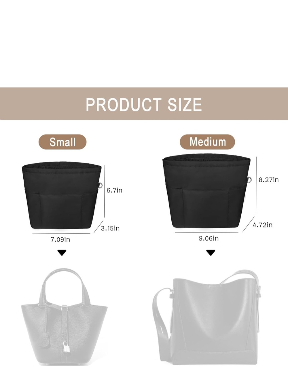 Purse Insert Organizers for Petite Tote Bag Organizer Shaper with Zipper Black - Picture 2 of 8